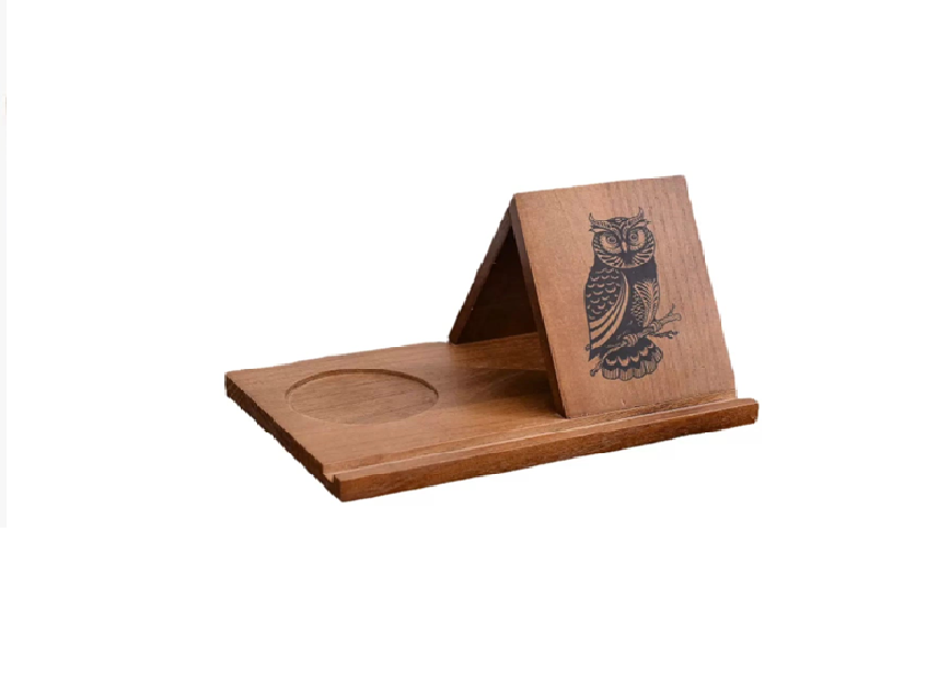 Stylish Wooden Owl Stand with Cup Holder